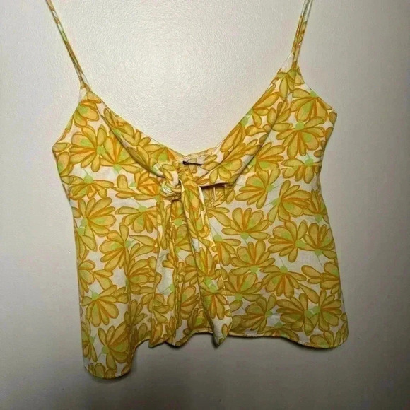 NWT ZARA YELLOW PRINTED TIE TOP WITH KNOT M - Picture 4 of 7